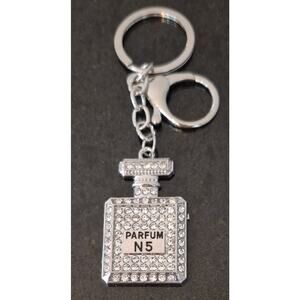 Perfume Bottle Shape Silvertone Key Holder Bag Charm